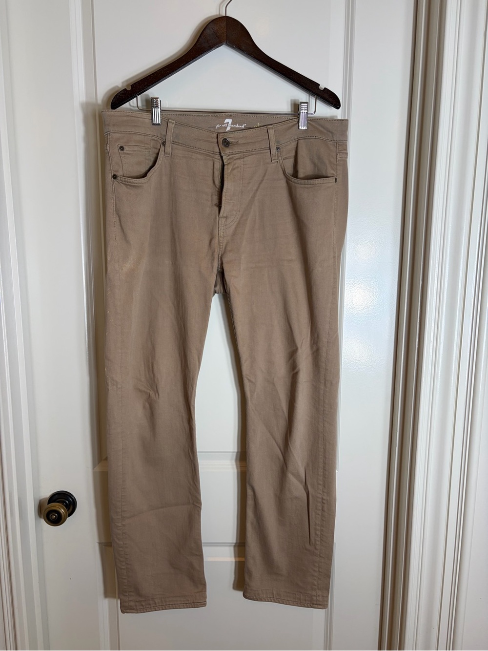 7 For All Mankind Men’s Beige Slimmy-Leg Jeans, 36 Waist